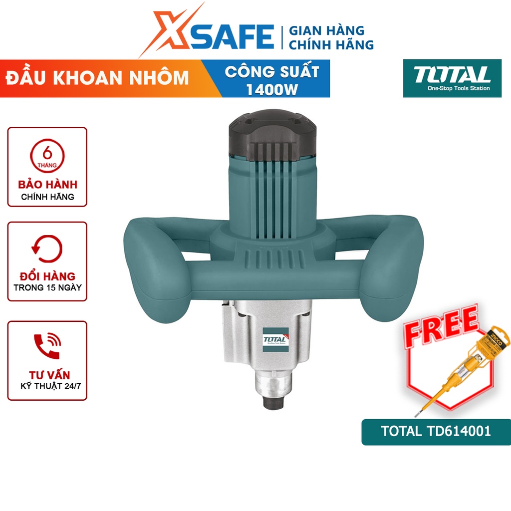 Máy trộn sơn TOTAL TD614001 công suất 1400W, khớp nối M14, đầu chân máy bằng nhôm, kèm cần trộn 120mm - chính hãng