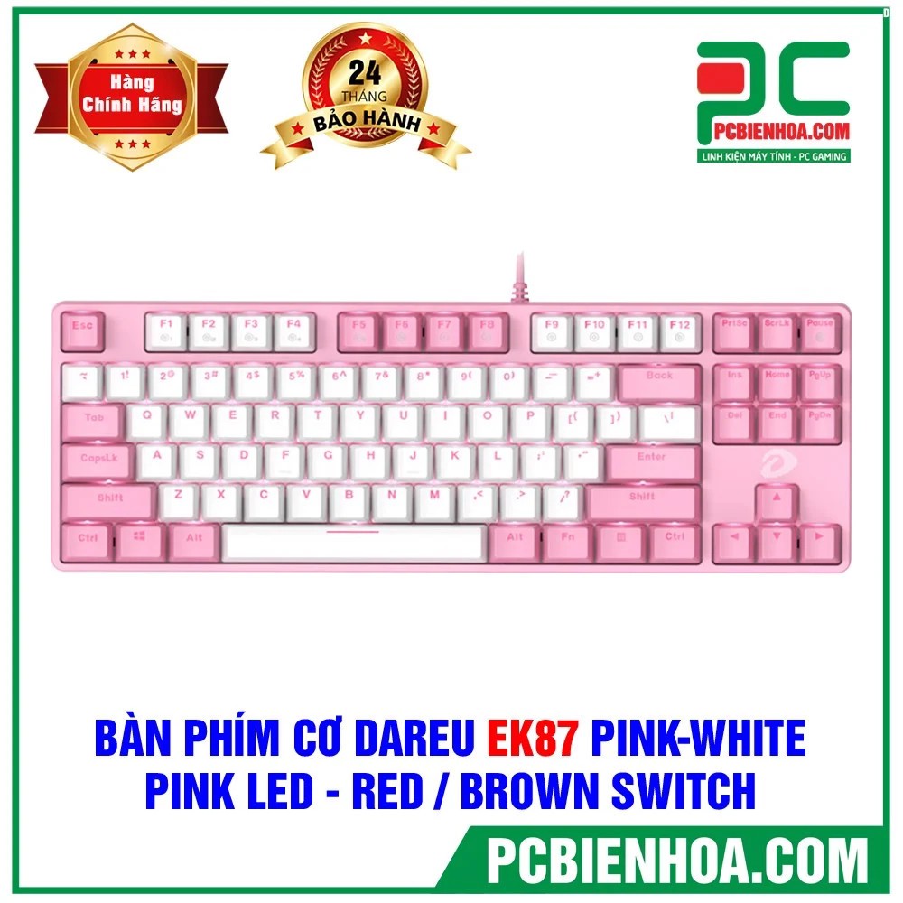 BÀN PHÍM CƠ GAMING DAREU EK87 PINK-WHITE ( PINK LED, RED / BROWN D SWITCH )