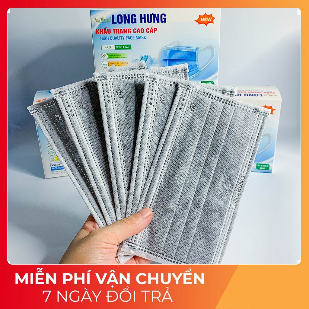 Khẩu trang y tế,Khẩu trang Long Hưng 4 lớp, màu xám, hàng chính hãng, hộp 50c &lt; GIÁ SỐC&gt; #QMC