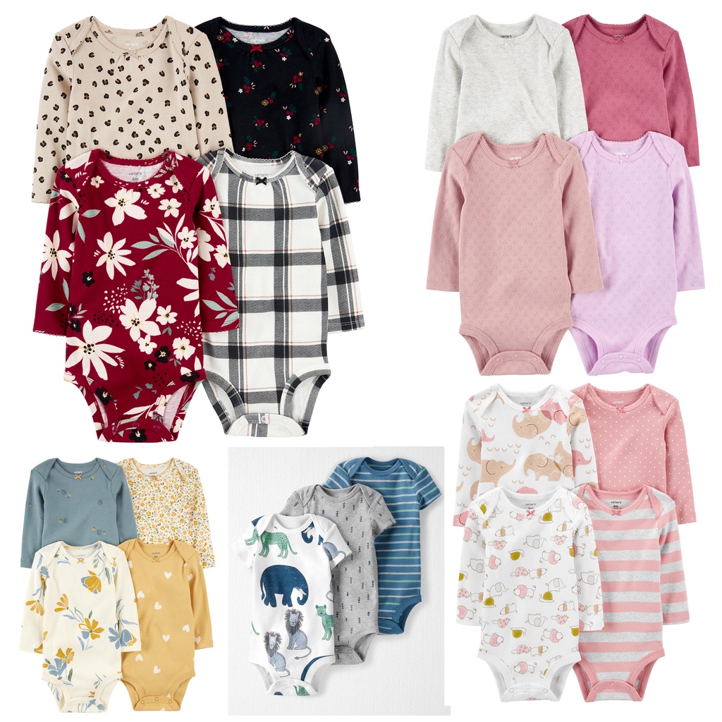 (Ảnh thật) Set 4 bodysuit dài tay vải 100% cotton mềm mịn, bodychip cho bé trai bé gái hãng carter, geo