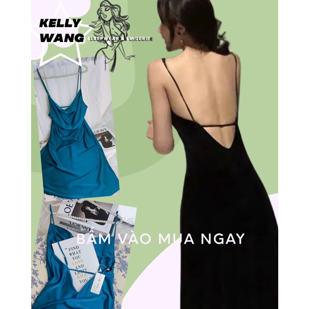 SX857 - váy ngủ lụa cổ đổ 2 dây có dây điều chỉnh sau lưng - HÀNG CAO CẤP - KellyWang