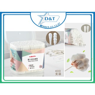 Tăm Bông MISUTA [QUE GIẤY- BÔNG TỰ NHIÊN] Tăm Bông Cao Cấp Khàng Khuẩn 100% Tự Nhiên (Hộp 400 chiếc)
