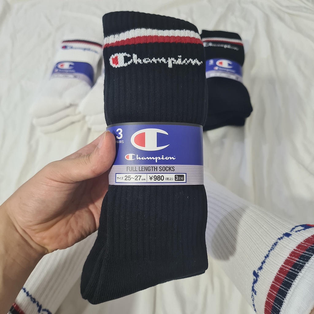 Pack 3 đôi tất thể thao champion cao cổ sọc ( Hàng xuất Nhật )
