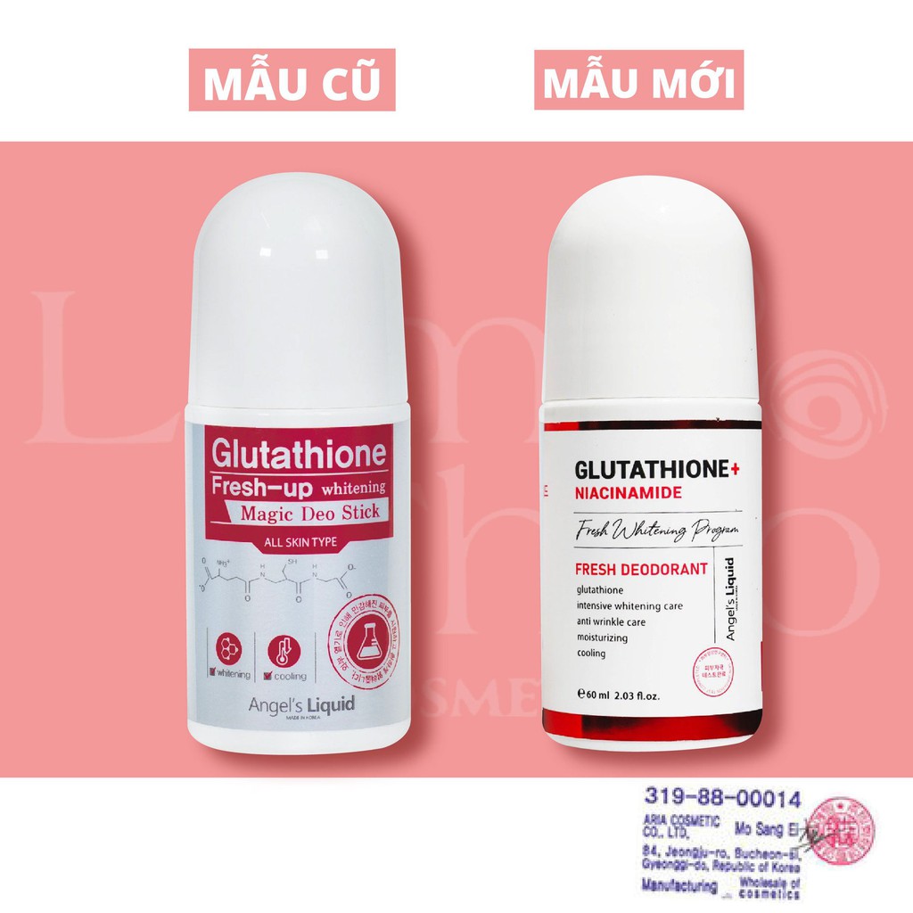 Lăn Khử Mùi Dưỡng Trắng Giảm Thâm Angel's Liquid Glutathione Niacinamide Arbutin Fresh Deodorant ( Mẫu Mới 2022 )