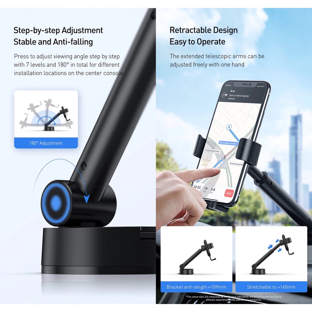 Giá đỡ điện thoại gắn taplo hoặc kính lái ô tô cao cấp thương hiệu Baseus SUYL-JY01 Xoay 360 độ có thể gập lên gập xuống