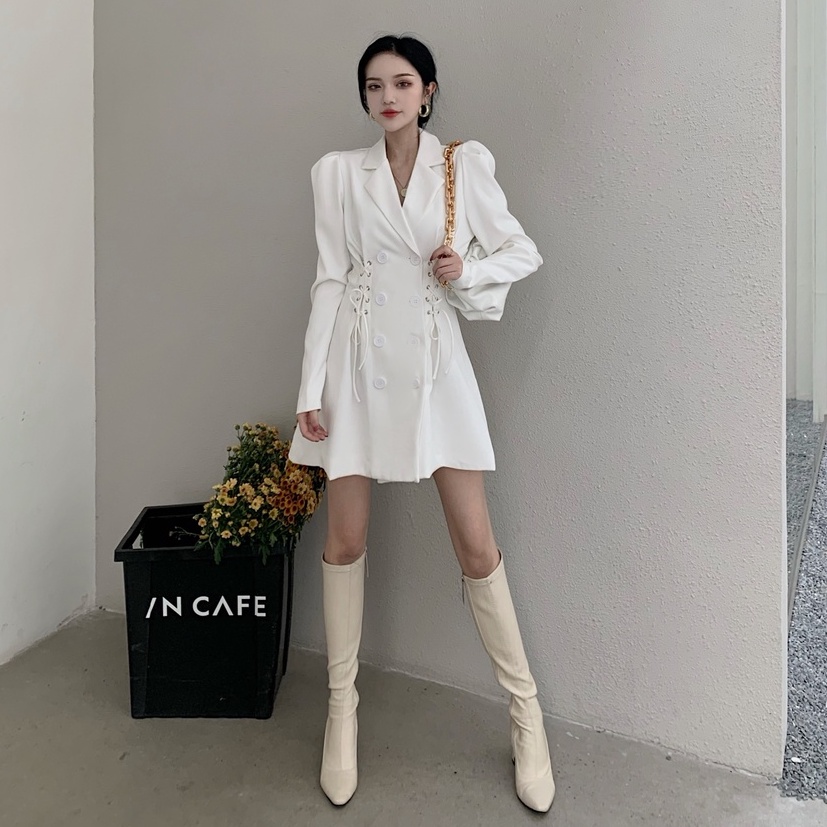 Đầm vest nữ blazer dây rút ngay eo dài tay dự tiệc Emilyshop ulzzang
