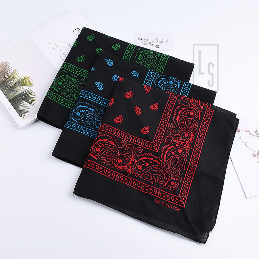 Khăn BANDANA Đen Họa Tiết Màu Sắc - Bandana Mẫu Mới Nhất