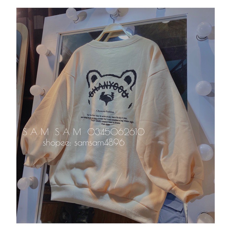 Áo sweater nỉ gấu mèo cute form rộng tay bồng ulzang