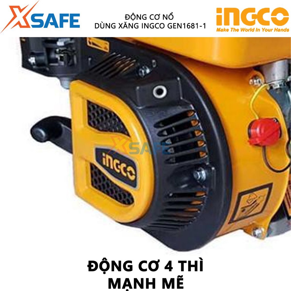 Động cơ nổ dùng xăng INGCO GEN1681-1 Máy nổ động cơ 4 thì, OHV, đầu ra tối đa 5,5HP, bình nhiên liệu 3,6L - [XSAFE]