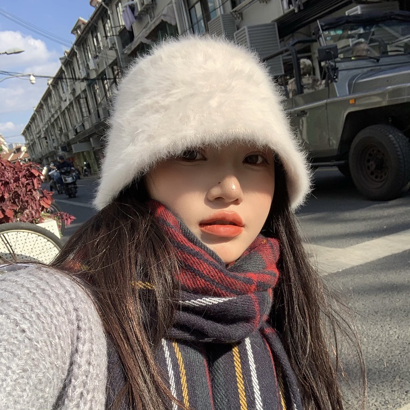 Mũ tai bèo phủ lông thỏ che mặt phong cách Nhật Hàn thời trang thu đông cổ điển dễ phối đồ cho nữ