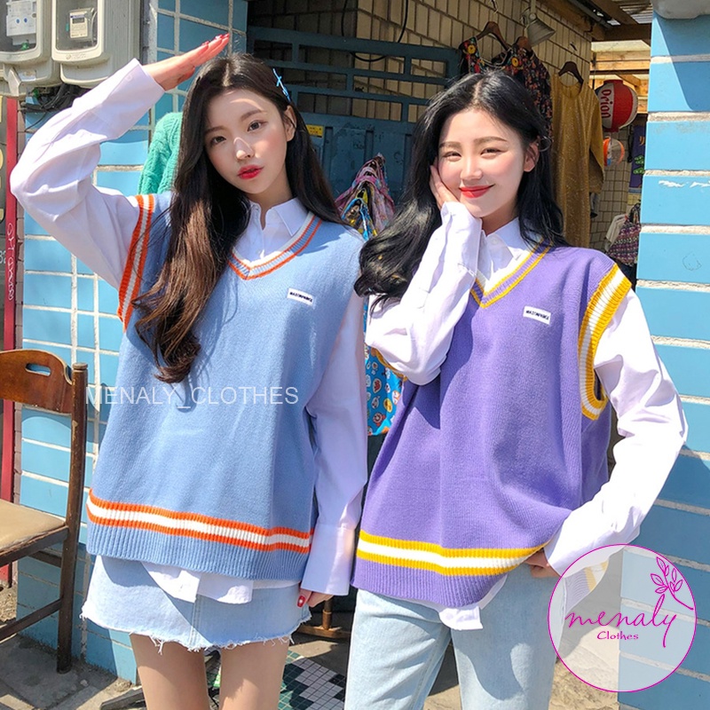 Áo len gile ulzzang unisex AH039, mẫu áo gile hàn quốc dáng dài rộng năng động trẻ trung, dễ kết hợp