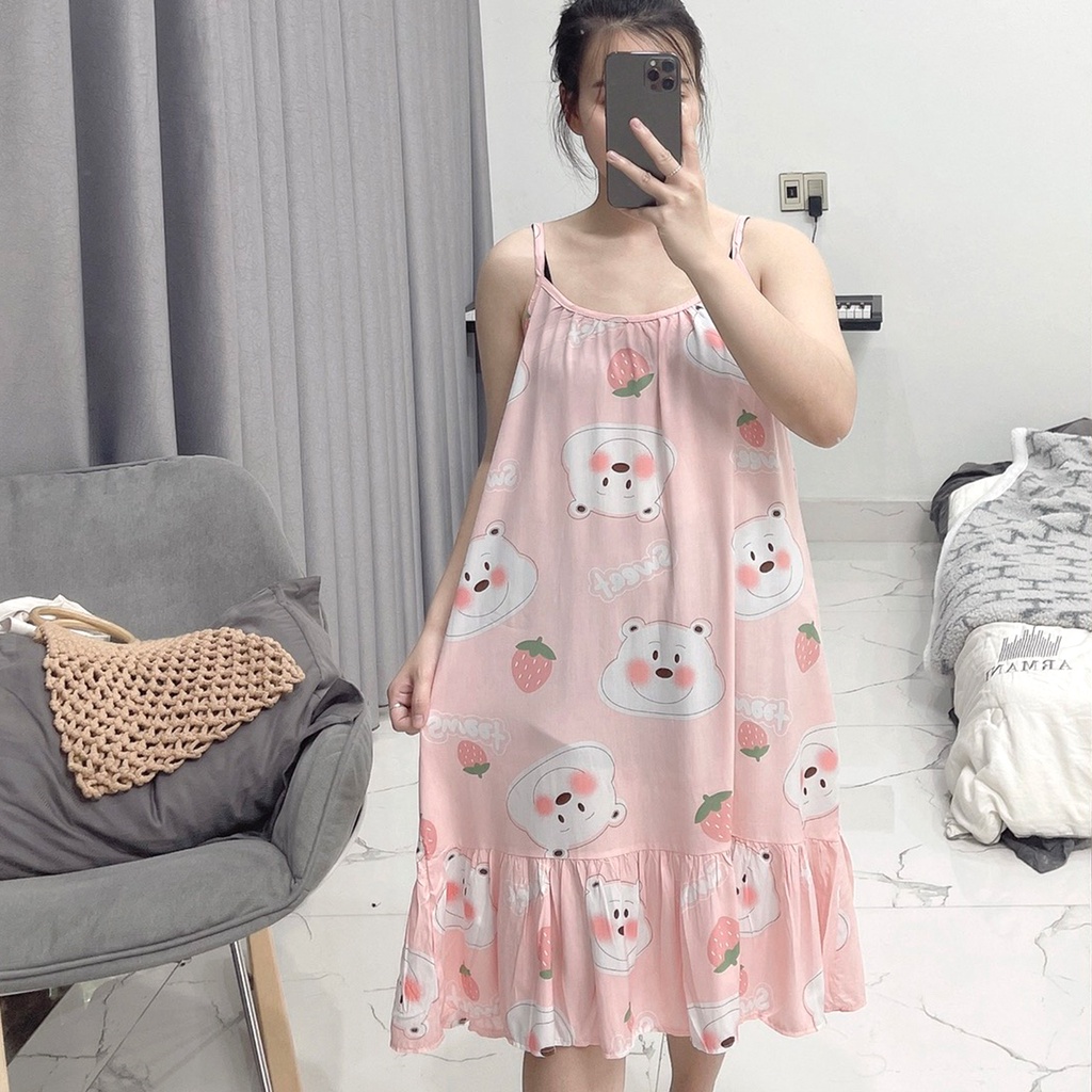 Váy bầu hai dây mặc ngủ mùa hè ở nhà lanh lụa MEYBE mát mẻ VN1