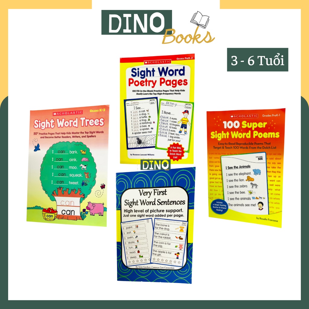 Sight word 4q - poetry pages ,100 super, sight word trees,very first khổ A4 kèm file nghe