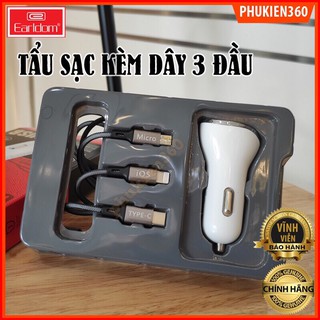 Tẩu Sạc Xe Hơi Kèm Cáp Sạc 3 Đầu Earldom ES-120 - BH Vĩnh viễn