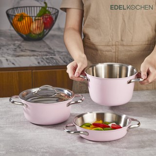 [Chính hãng Edelkochen] Bộ 3 nồi mini 16cm 3 lớp Màu Hồng/Cam/Vàng/Xanh/Đỏ