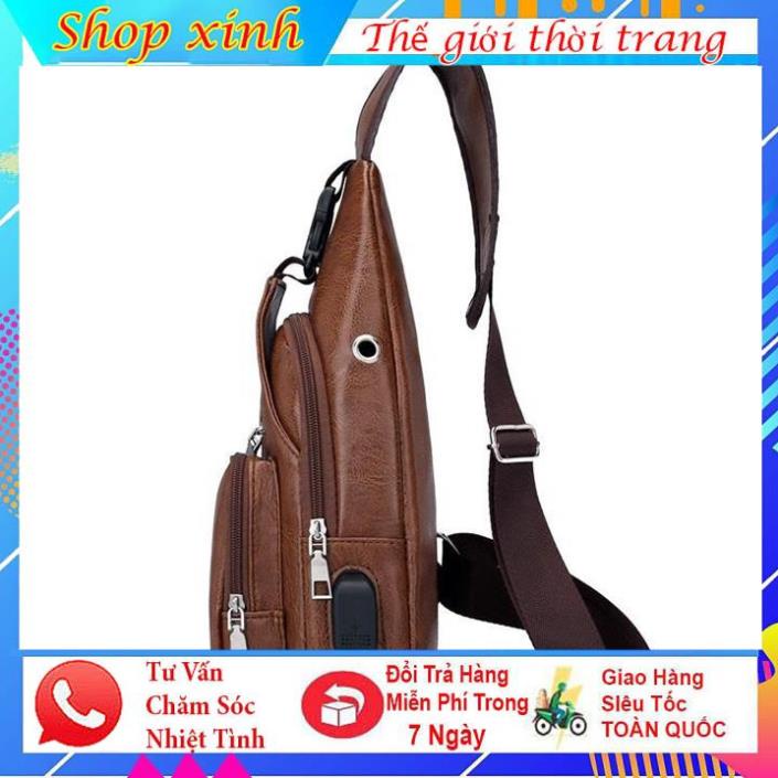 Túi đeo chéo nam phong cách Hàn Quốc Da PU Cao Cấp có tích hợp cổng sạc USB có nhiều ngăn nhỏ đựng đồ tiện lợi. | BigBuy360 - bigbuy360.vn