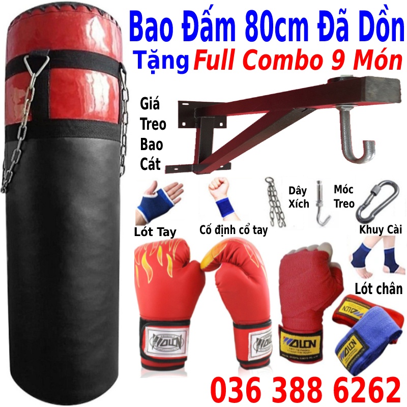 Bao cát đấm bốc boxing treo tường đã nhồi hoàn thiện dày 3 lớp siêu bền tặng kèm găng boxing Zooboo cao cấp thế hệ mới