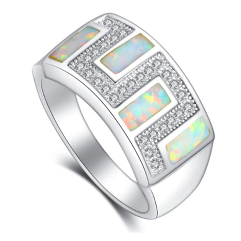 Nhẫn Cưới Đính Đá Opal Trắng Phong Cách Bohemian