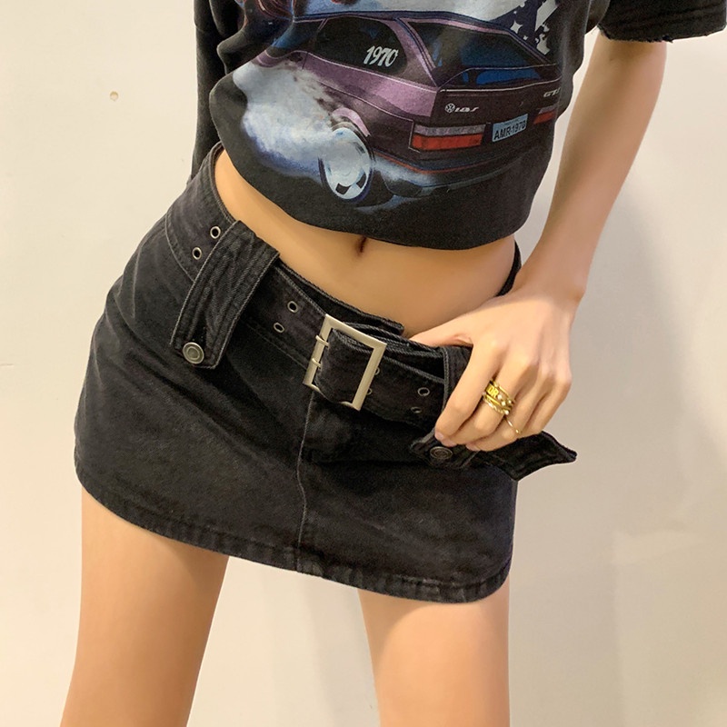 Chân váy kiêm quần short chất liệu jean dáng chữ A lưng thấp thời trang