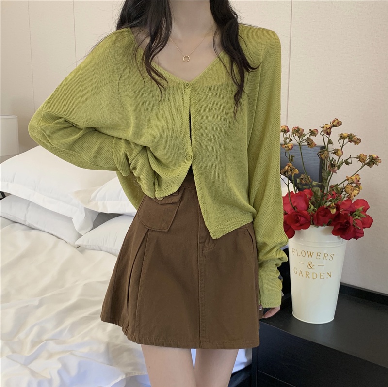 Áo Cardigan Dệt Kim Tay Dài Cổ Chữ v Màu Trơn 51714
