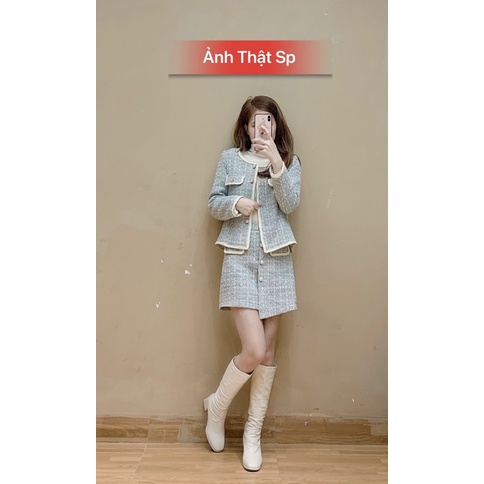Set Dạ Tweed Kim Sa 2 Lớp, Bộ Áo Dạ Tweed Kèm Chân Váy Dạ Tweed Họa Tiết Sim Sa / Size S/M / Cáo Hồng Shop | BigBuy360 - bigbuy360.vn