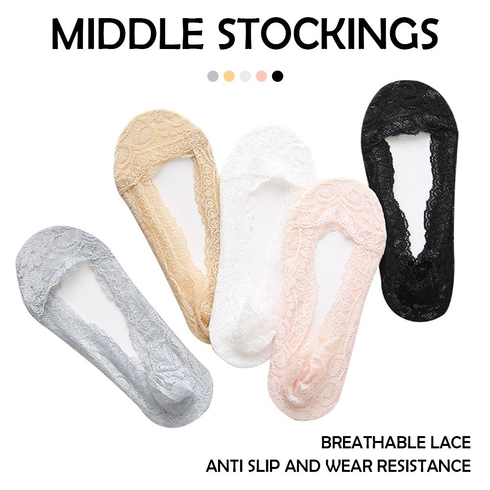 1 Đôi Vớ Thuyền Vải Cotton Phối Ren Chống Trượt Thoáng Khí Nhiều Màu Thời Trang Mùa Hè Cho Nữ