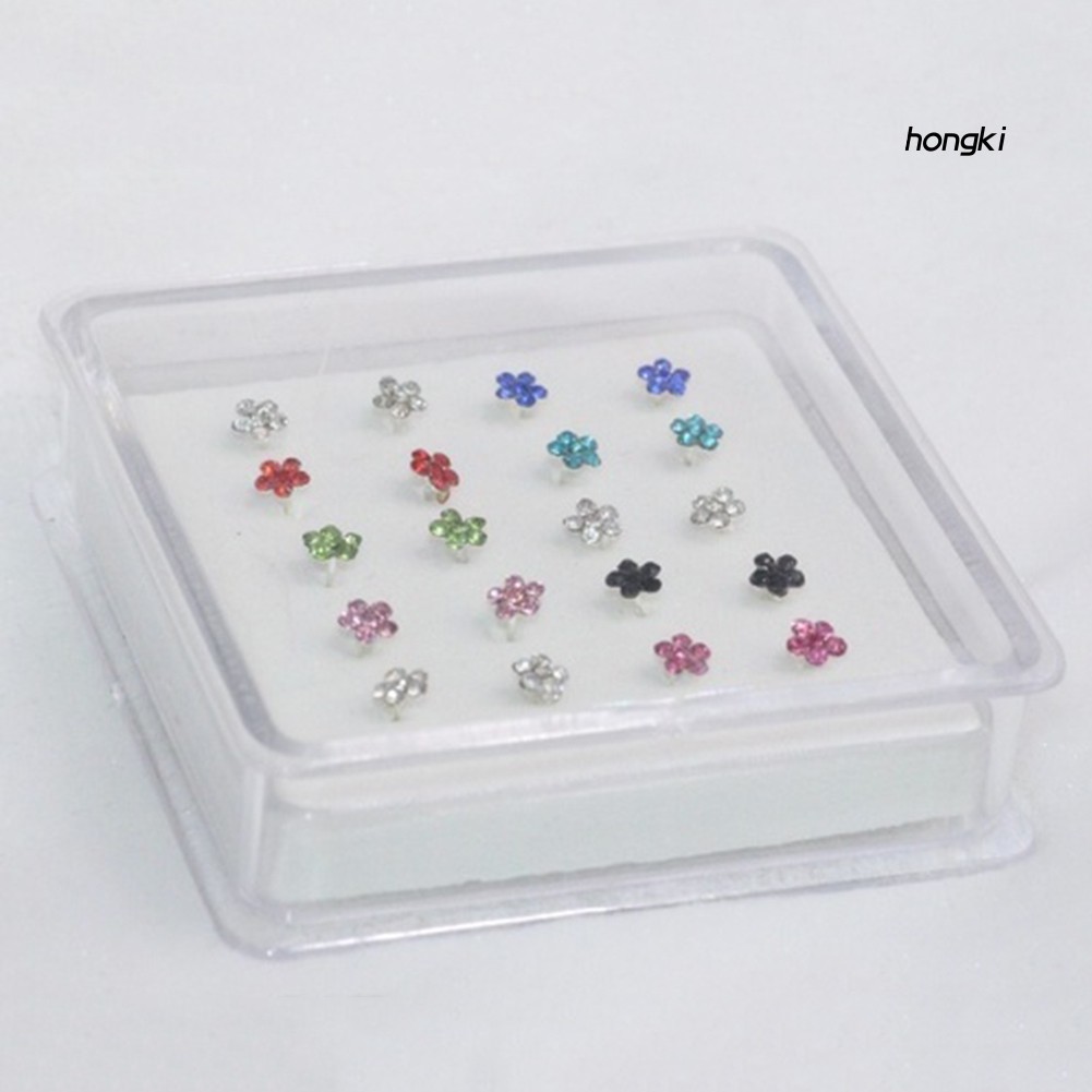 Set 20 Khuyên Mũi Mạ Bạc Đính Đá Nhân Tạo Thời Trang