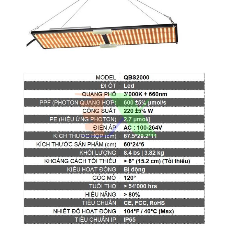 Đèn trồng cây Lượng tử QBS2000, Led grow lights chip Samsung 2000W, Đèn trồng rau trong nhà