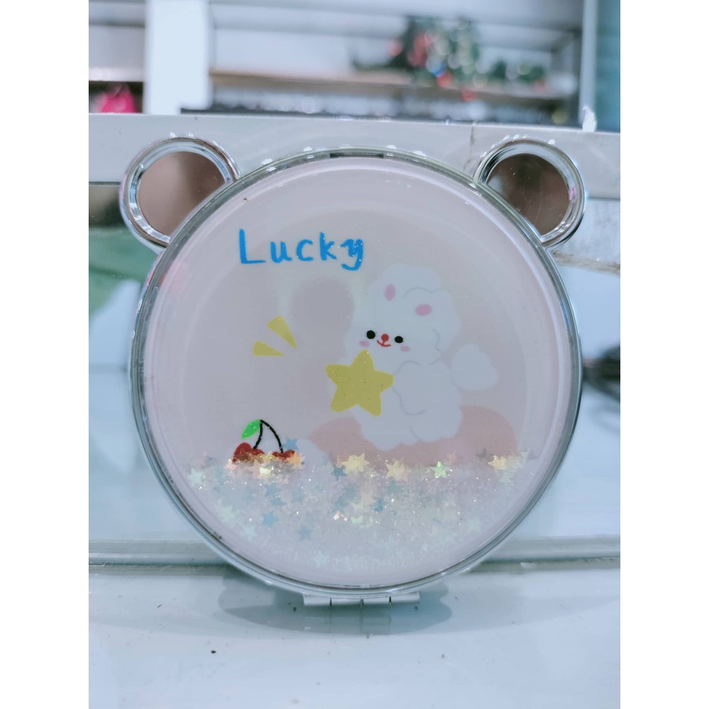 Gương Mini 2 Mặt Cầm Tay Hình Gấu Có Kim Tuyến, gương 2 mặt thời trang