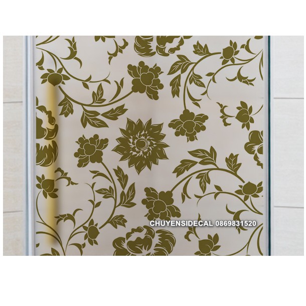 Decal Dán Kính Cao Cấp - Hoa văn Cúc Xanh Rêu( 60x58cm )