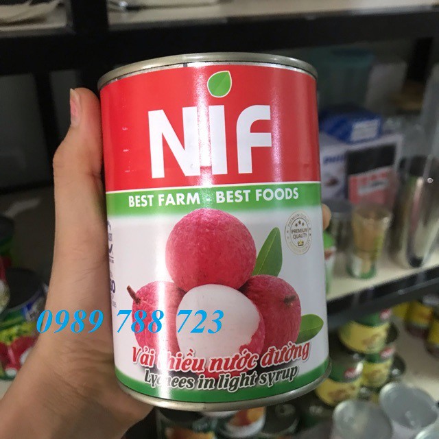 Vải hộp đóng lon NIF/farme lon 560gam chuyên làm trà vải cực thơm ngon