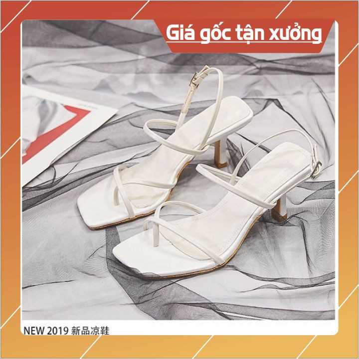 GIÀY SANDAL NỮ GÓT NHỌN ĐẾ VUÔNG 5CM XỎ NGÓN THỜI TRANG 2 MÀU ĐEN&TRẮNG THƯƠNG HIỆU PAMELA S6