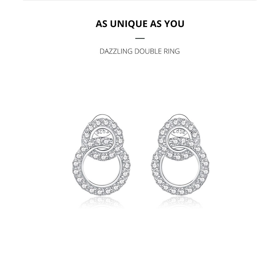 Bông tai Bamoer BSE388 hai vòng bạc 925 cho đính hôn đám cưới