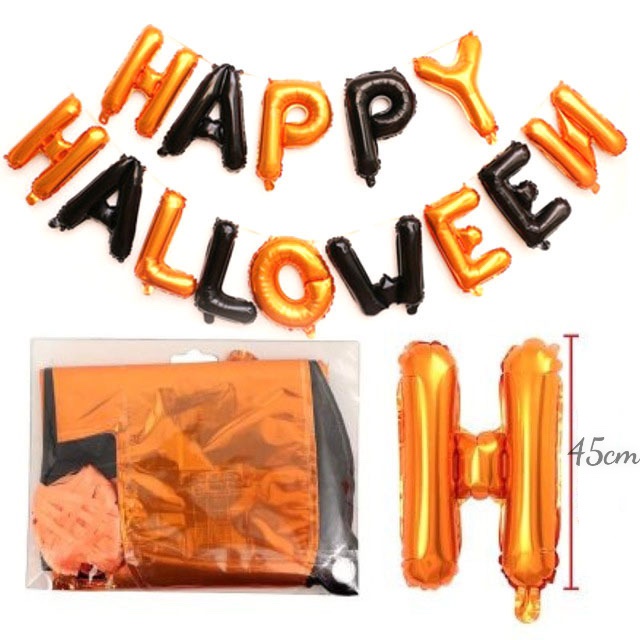 Halloween set bong bóng chữ Happy Halloween trang trí tiệc tặng kèm rèm kim tuyến