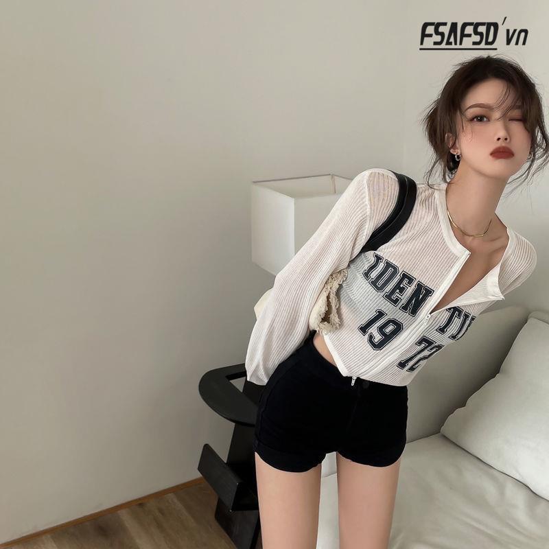 Áo Khoác Cardigan Dệt Kim Mỏng Tay Dài Dáng Rộng In Chữ Thời Trang Mùa Hè Cho Nữ