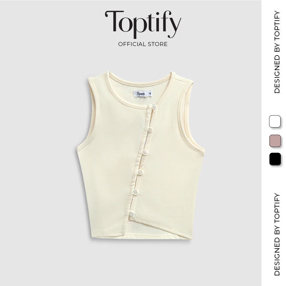 Áo croptop nữ trơn TOPTIFY sát nách nẹp nút lệch thun bo gân co giãn Feel Like Sunday Top AC28