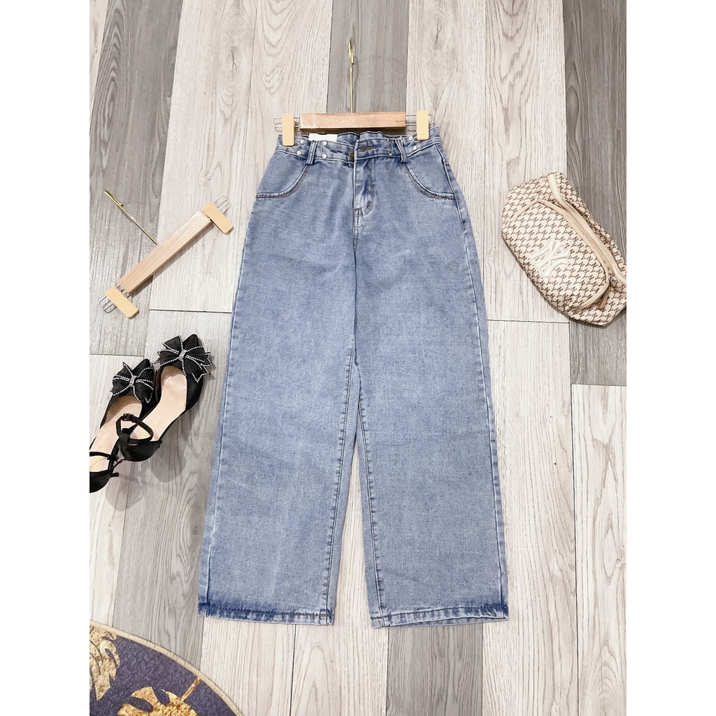 Quần Jeans Nữ Ống Rộng SIMPLE JEANS Xanh Nhạt Lưng Cao Dáng Suông Ulzzang | BigBuy360 - bigbuy360.vn