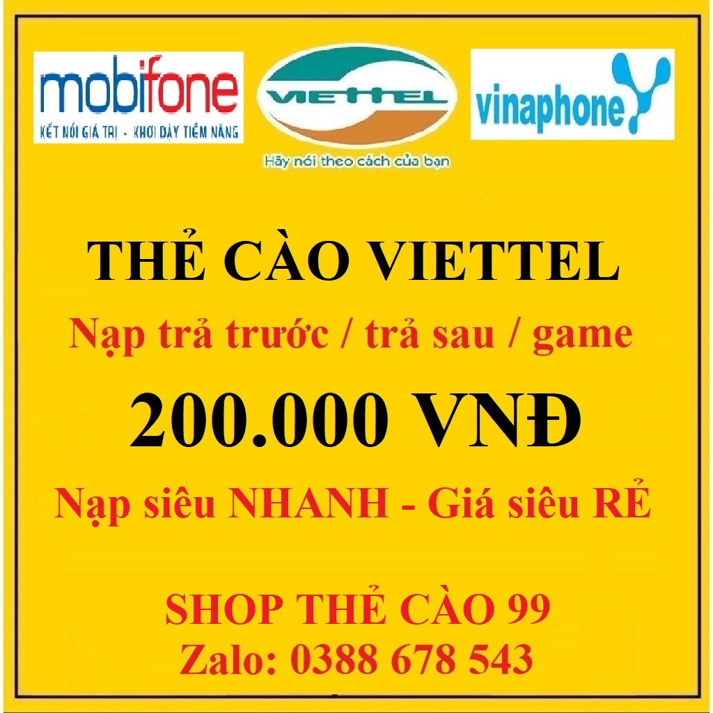 Thẻ Cào Viettel 200K Siêu Rẻ