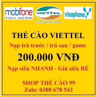 Thẻ Cào Viettel 200K Siêu Rẻ