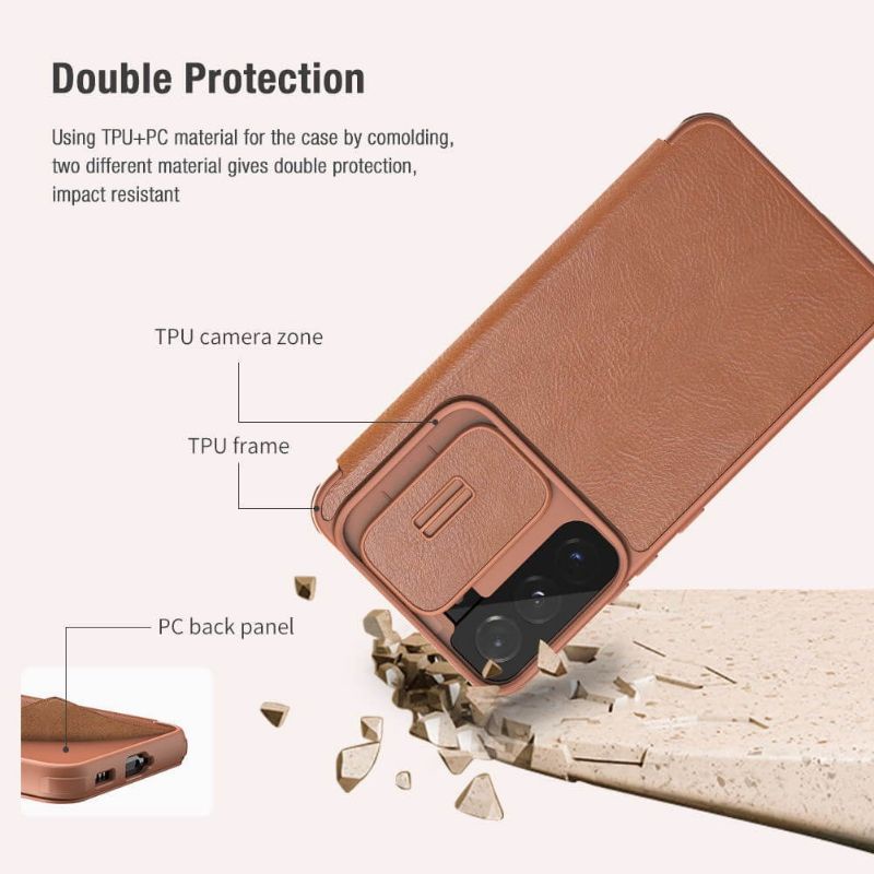 Bao da Nillkin Qin Pro Leather cho samsung S23,S23 PLUS,S23 ULTRA,S22 , S22 plus ,S22 Ultra  phiên bản có nắp đậy camera