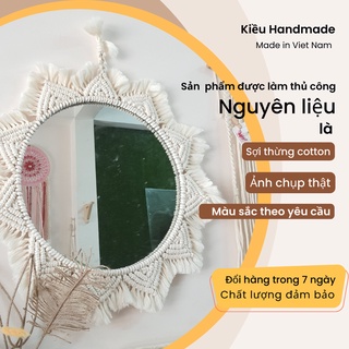 Gương tròn trang trí - viền đan tay bằng sợi cotton - Gương tròn trang trí macrame