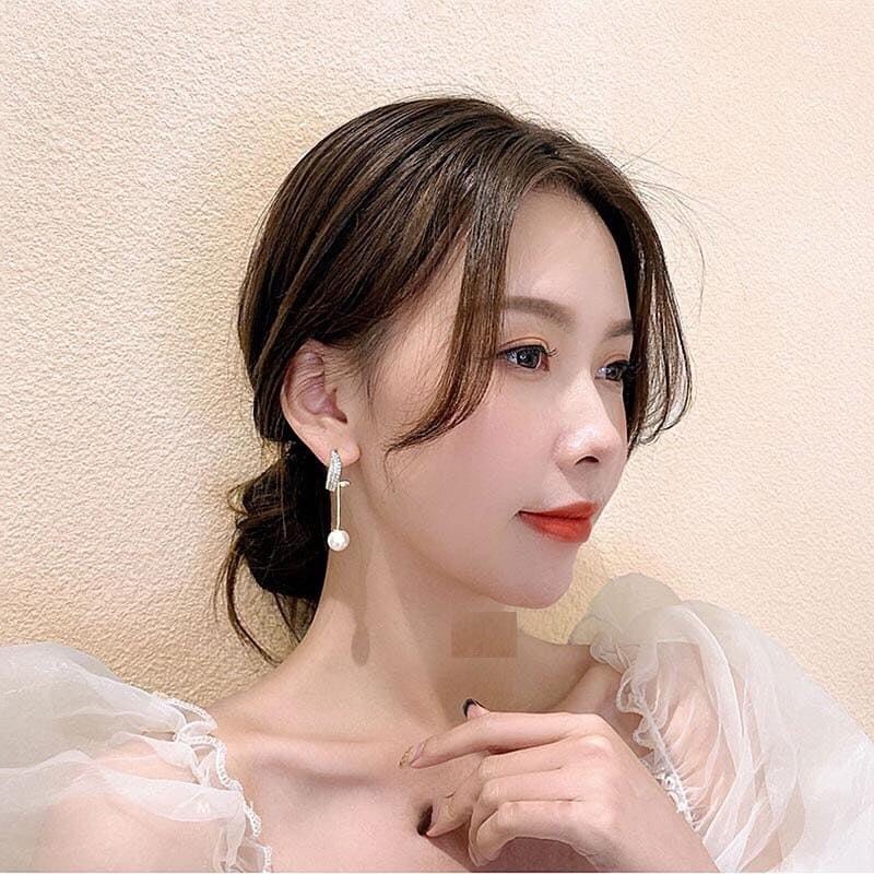 Bông tai nữ Bạc - Xi vàng đính đá kèm ngọc trai sang trọng nữ tính