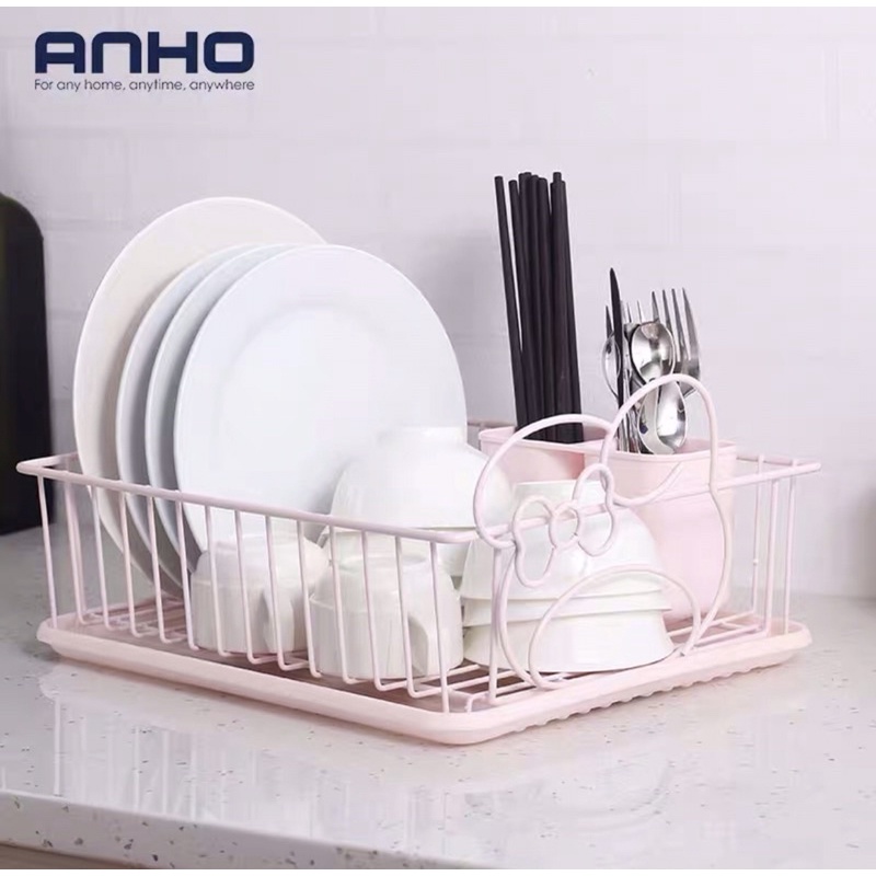 Giá để bát đĩa phim hoạt hình chú mèo hello kitty màu hồng giá và khay đựng đũa lưu trữ giá nhà bếp giỏ lọc nước