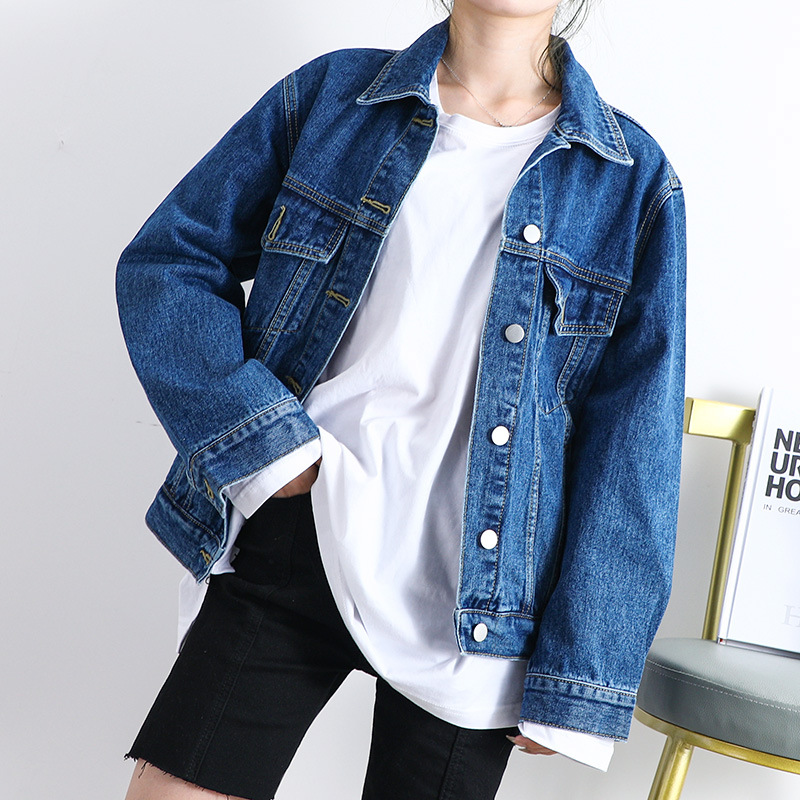 Jeans Jacket Woman Korean Spring Autumn Single-breasted Loose Denim Jacket Women Student Long Sleeve Basic Denim Jacket