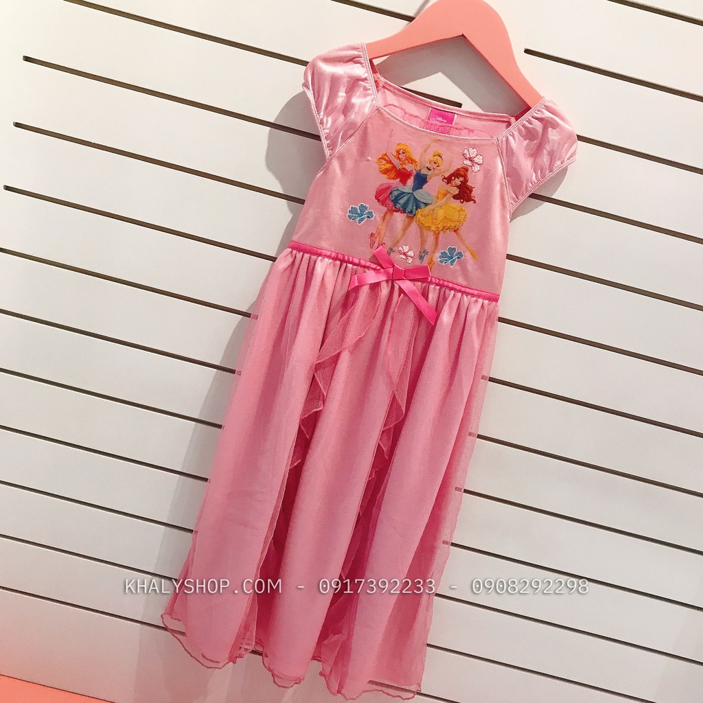 Đầm thun phối lưới trẻ em hình công chúa Princess, công chúa Sofia, Mèo Kitty size S cho bé gái 5 tuổi (Disney)