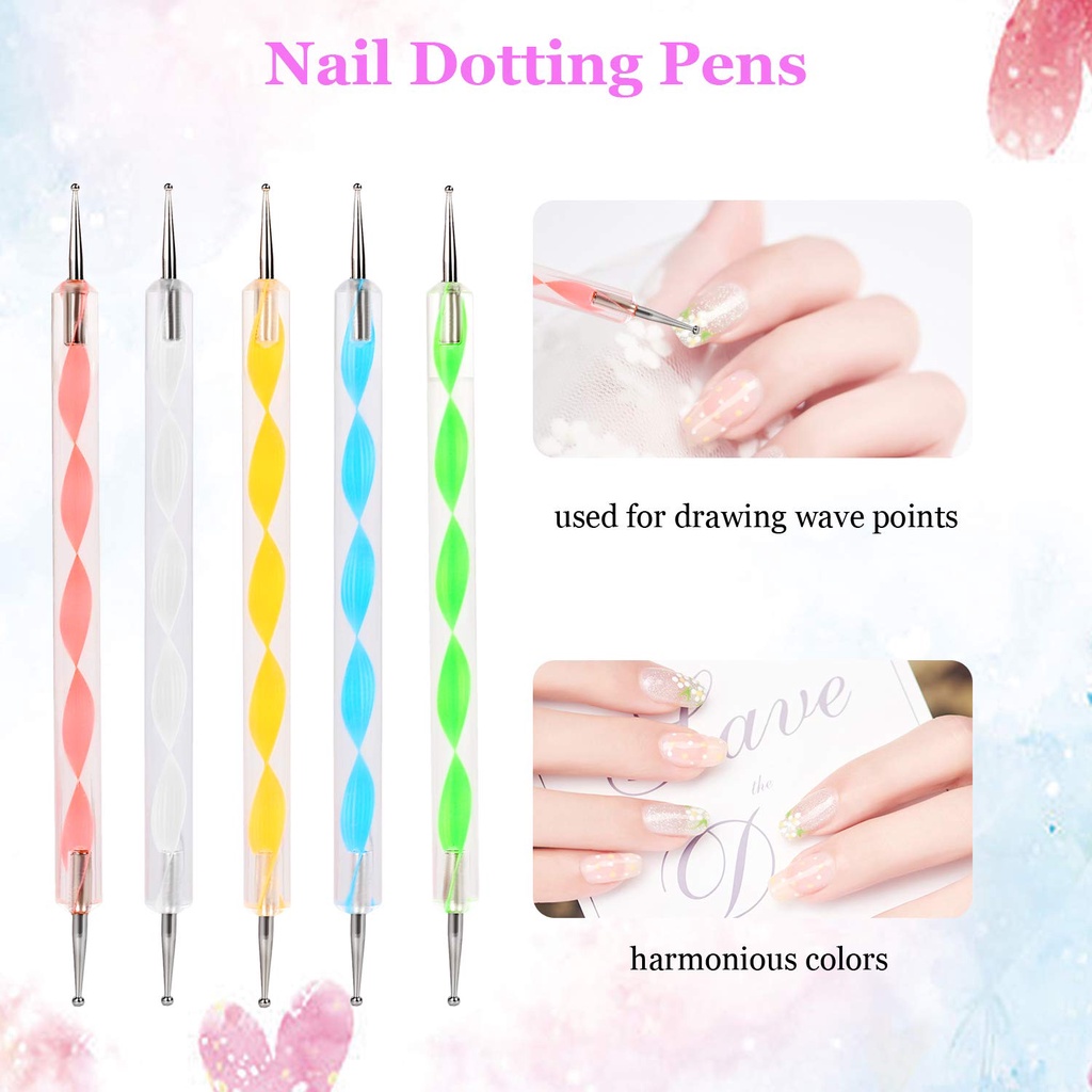 Bộ Dụng Cụ Thiết Kế Móng Tay 3D + 15 Cọ Gel + 5 Bút Chấm Bi + 12 Màu Dán Móng Tay Nghệ Thuật