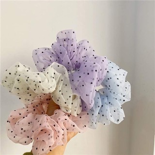 🥝Chun cột tóc Scrunchies voan lưới chấm bi
