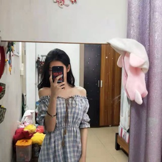 Váy Trễ Vai kẻ Caro ( Có ảnh thật )