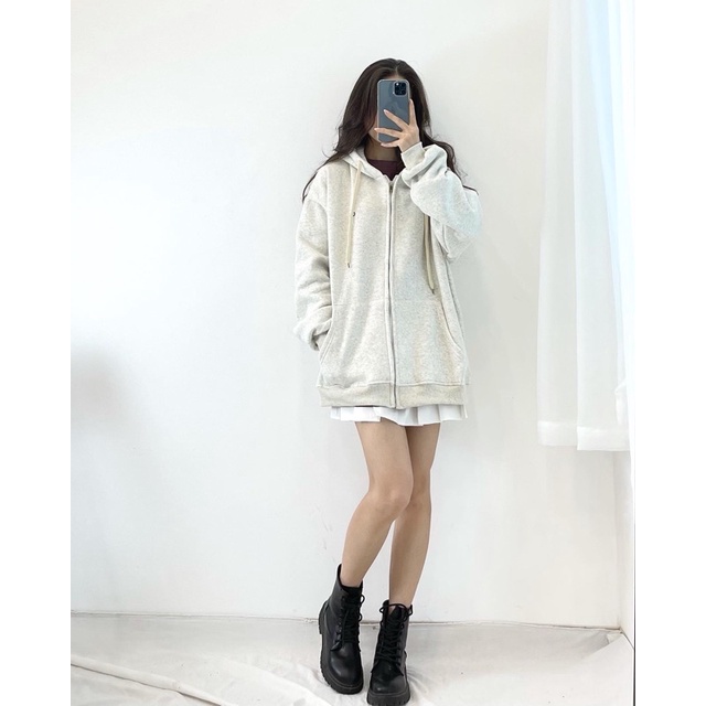 Ảnh thật) Áo khoác nỉ bông trơn KÉO KHOÁ có mũ basic | BigBuy360 - bigbuy360.vn