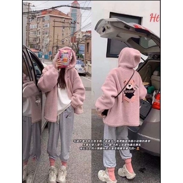 [Mã FAMARAL1 giảm 10K đơn 50K] Áo lông gấu hồng mũ MWM H26